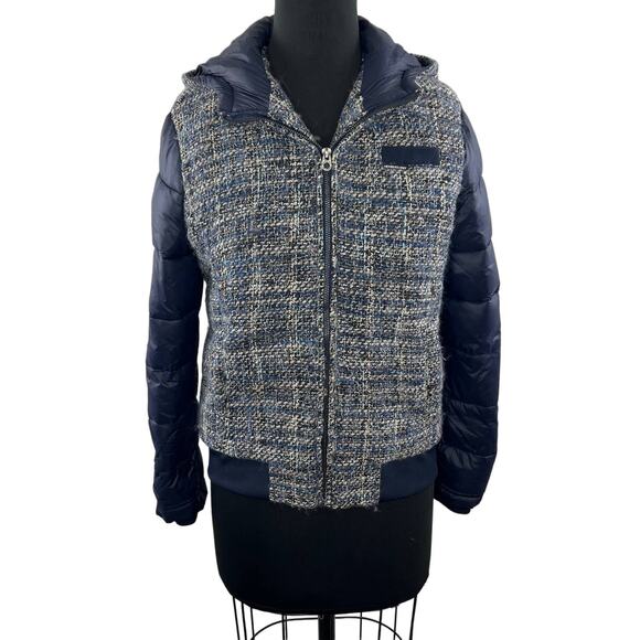 Members Only Women's Tweed Quilted Full Zip Bomber Jacket Navy Blue Sz M Medium - Picture 1 of 9